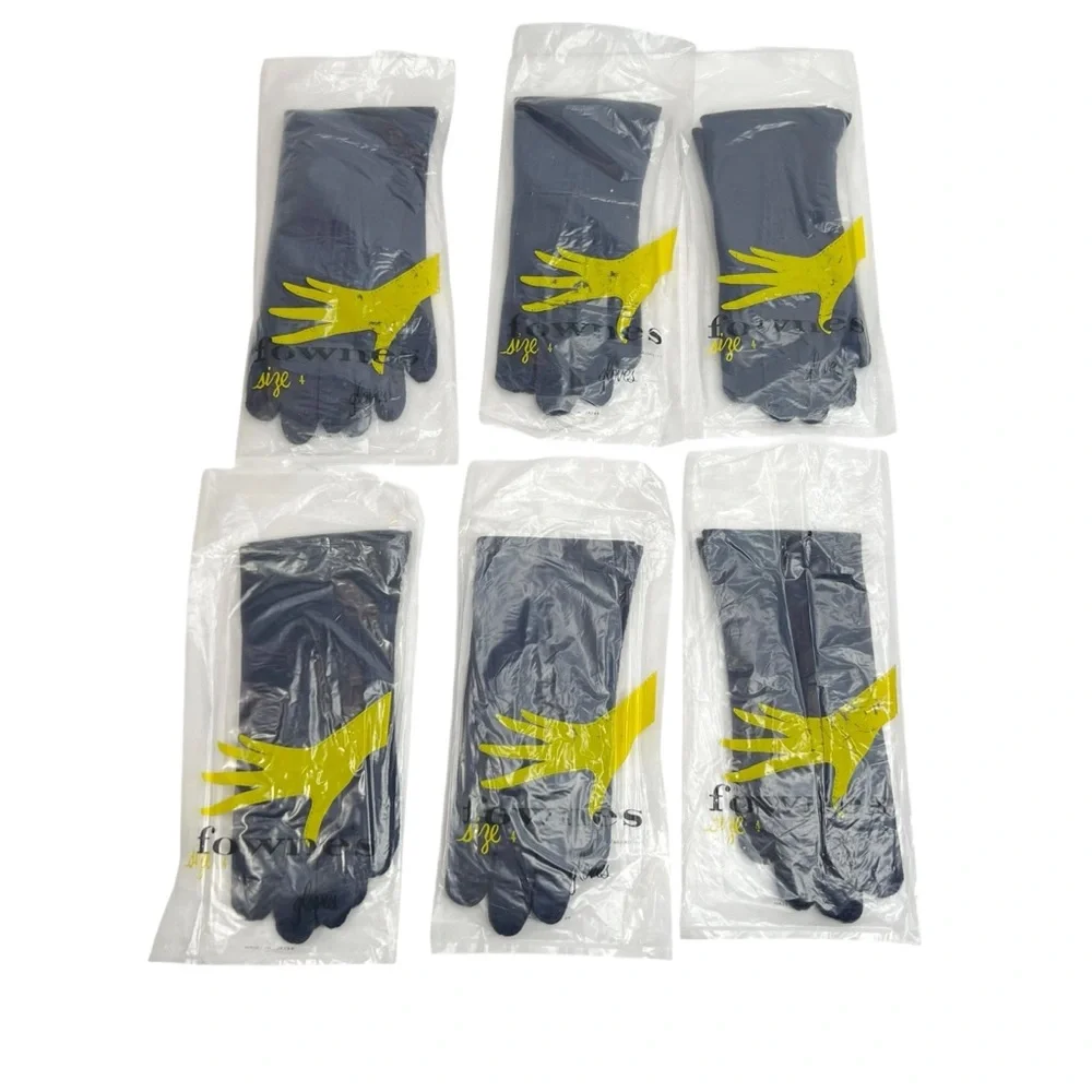 Lot of 6 Vintage Fownes Girls Navy Blue 100% Cotton Gloves Everyday Size 4